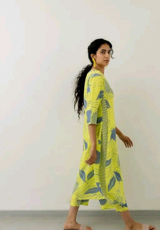 Florescent Green Printed Kurti Co Ord Set