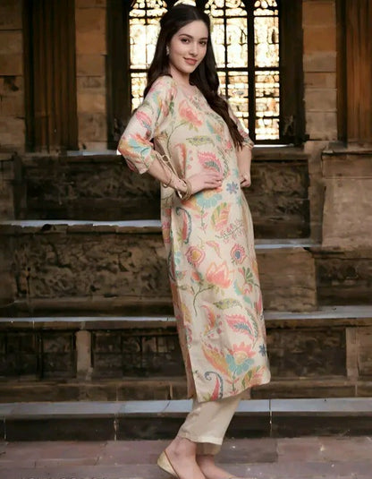 Muslin Printed Kurti with pants