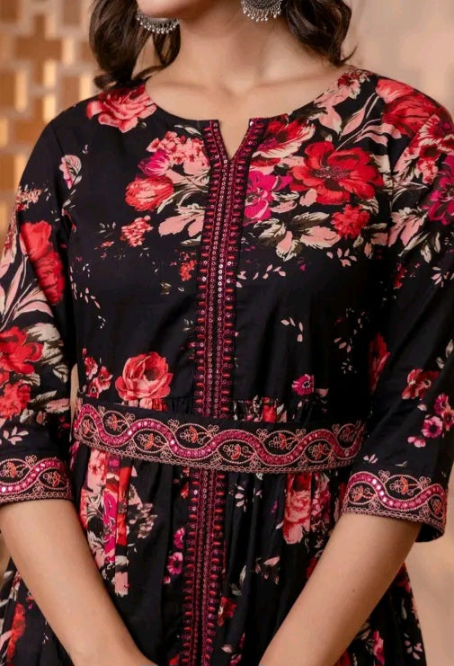 Floral Kurti with belt and pants