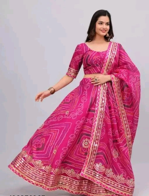 Maharani Bandhani Lehenga With Gota Work