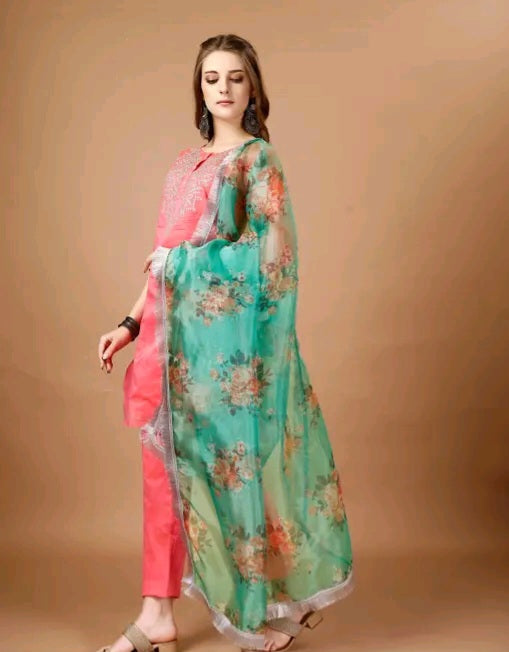 IBADAT Kurti Set with floral dupatta