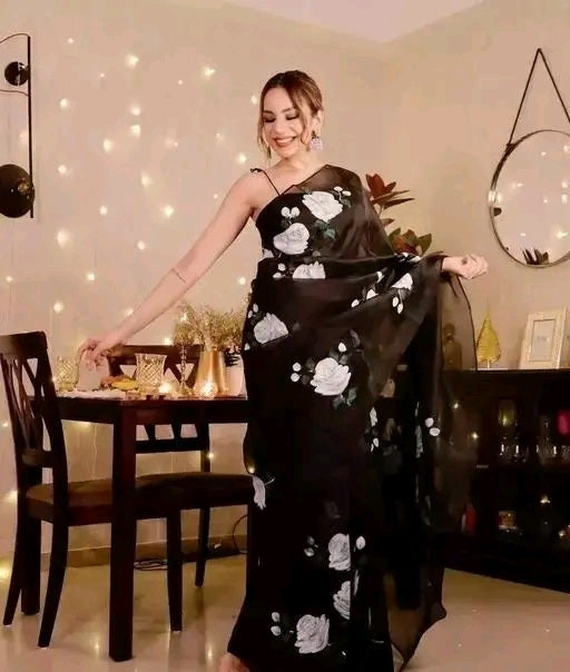 Cocktail Black Organza Saree