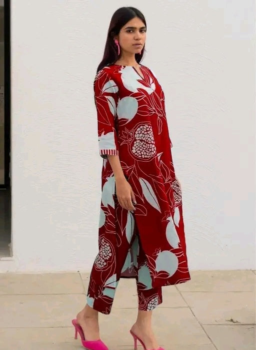 Red Printed Co Ord Set