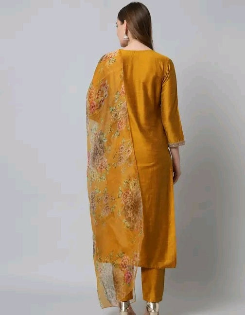 Silk Kurti with Zardozi Work and Floral Dupatta