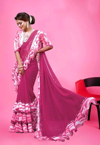 Sibori Mirror Work Ruffle Saree