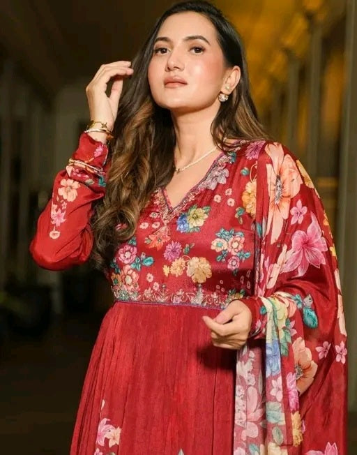 Trendy Silk Kurti With Plaazo and Dupatta