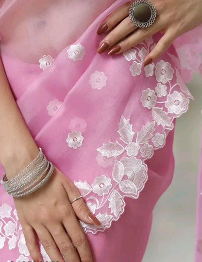 Floral Embroidery Organza Saree