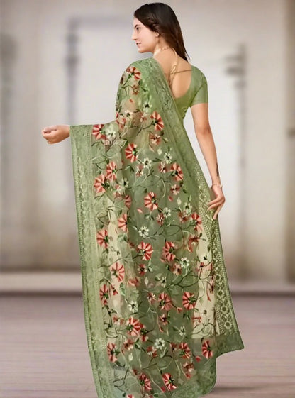 Net Saree with Floral Embroidery