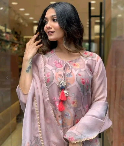 Floral Kurti with Printed Dupatta