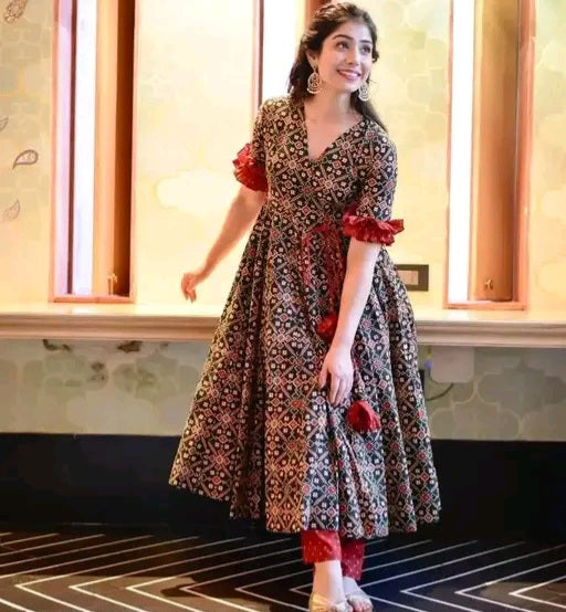 Angrakha bagru print Kurti Set