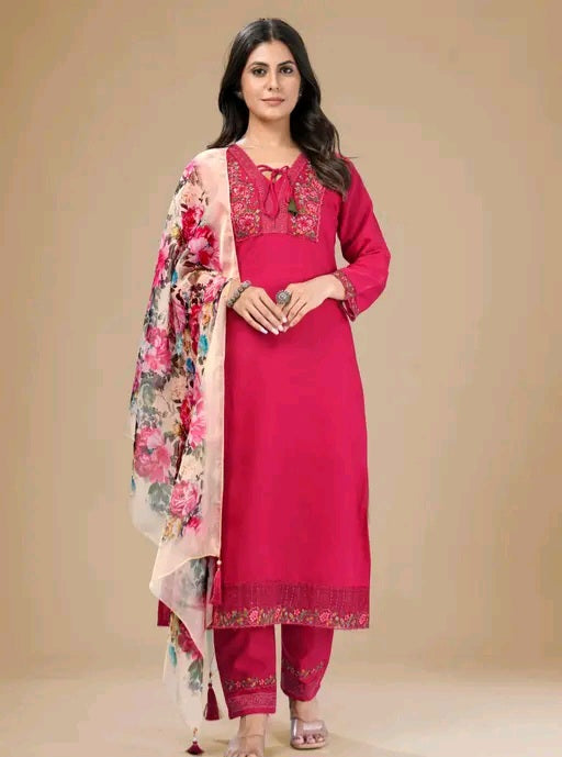 Roohaniyat Embroidery Kurti Set with Floral Dupatta