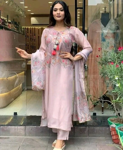 Floral Kurti with Printed Dupatta