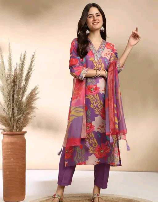 Roohaniyat Floral Print Kurti Set with Dupatta