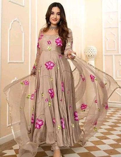 Ishqiya Handpainted Floral Anarkali Set