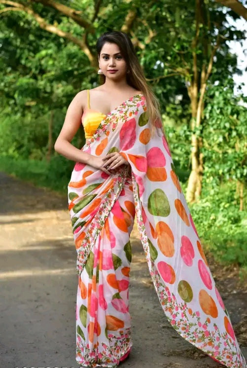 Summer Cool Floral Saree with Polka Dots