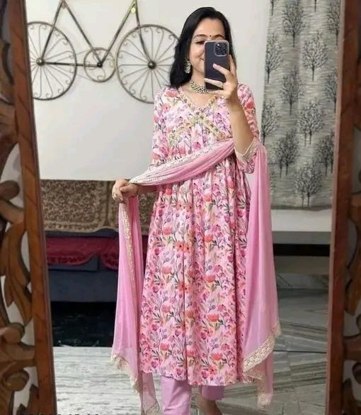 Floral Print Anarkali with Dupatta