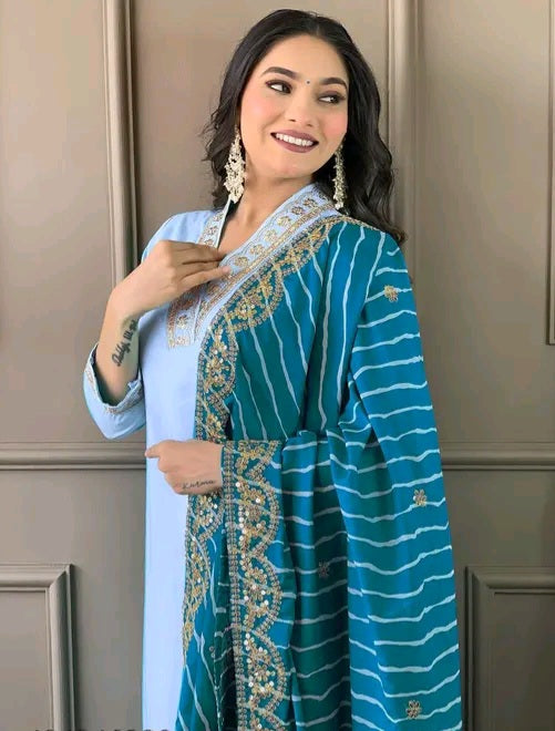 Roohaniyat Silk Kurti with Leheriya Dupatta