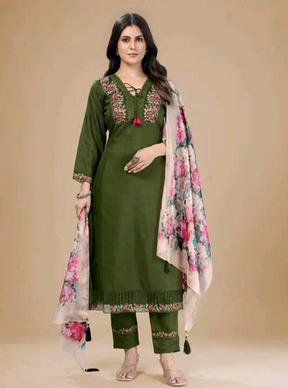 Roohaniyat Embroidery Kurti Set with Floral Dupatta