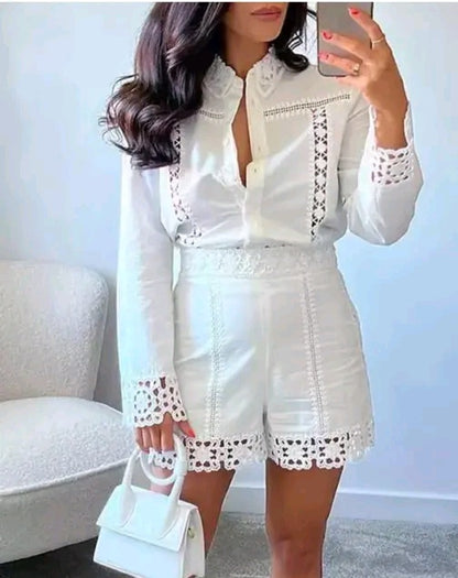 Elegant Lace Jacket and Shorts Suit Set