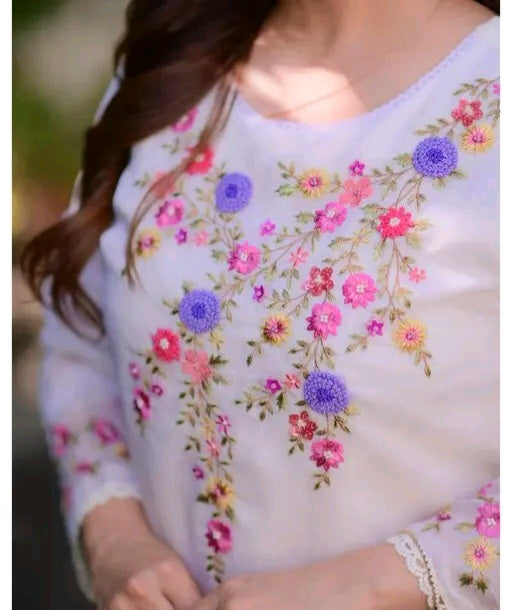 Sukoon Floral Embroidery Kurti with Dupatta and Pants