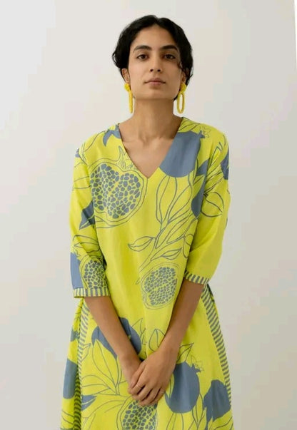 Florescent Green Printed Kurti Co Ord Set