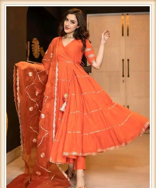 Gota Work Anarkali Suit with Dupatta