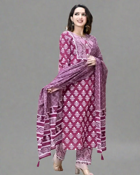 Cotton Red Kurti Set wuth Dupatta ;Summer essential