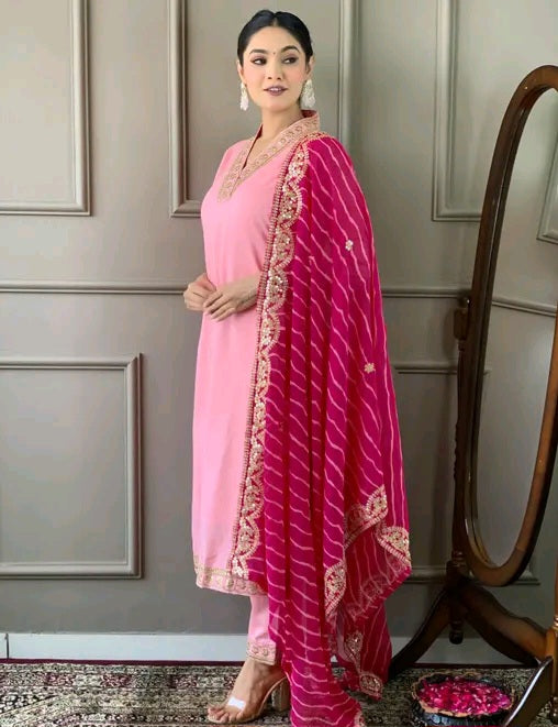 Roohaniyat Silk Kurti with Leheriya Dupatta