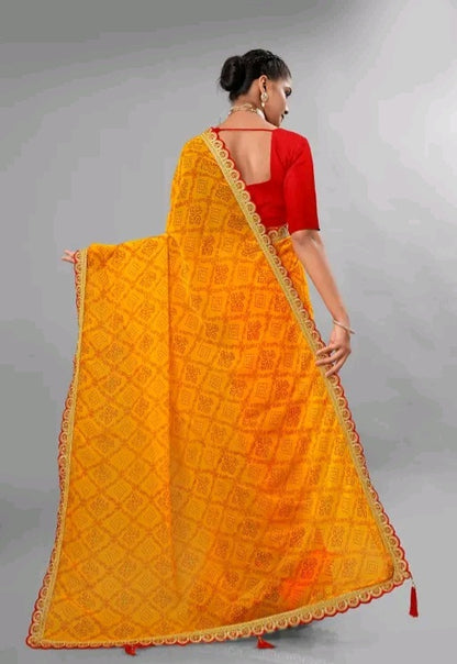 Roohaniyat Bandhani Chundi Saree with Zari border