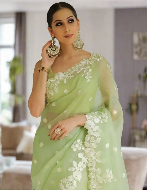 Floral Embroidery Organza Saree