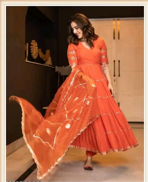 Gota Work Anarkali Suit with Dupatta