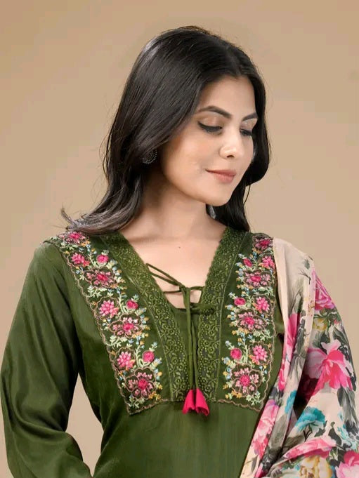 Roohaniyat Embroidery Kurti Set with Floral Dupatta