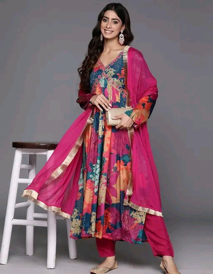 Floral Aline Kurta With Dupatta