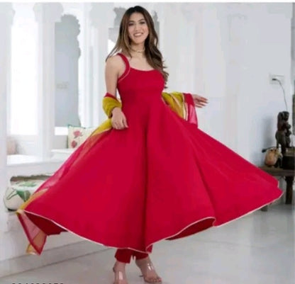 Red Anarkali with Bandhej Dupatta