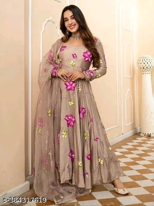 Ishqiya Handpainted Floral Anarkali Set