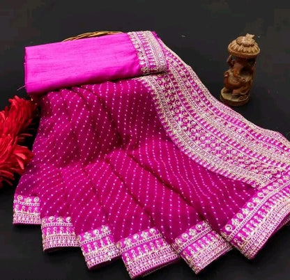 Roohaniyat Zardozi Border Leheriya Saree