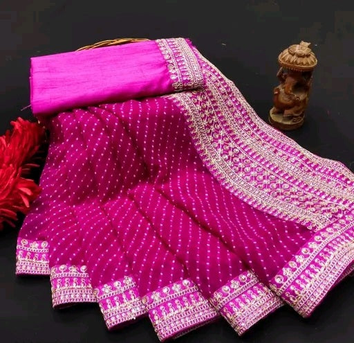 Roohaniyat Zardozi Border Leheriya Saree