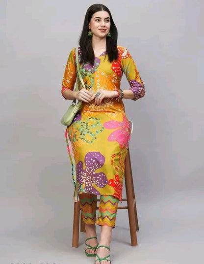 Trendy Floral Print Kurti with pants