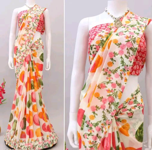 Summer Cool Floral Saree with Polka Dots