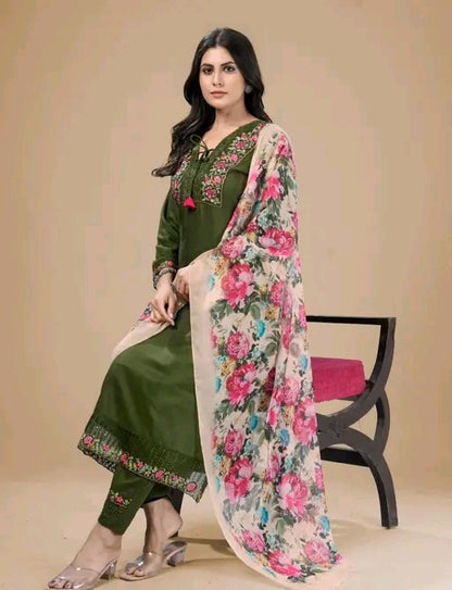 Roohaniyat Embroidery Kurti Set with Floral Dupatta