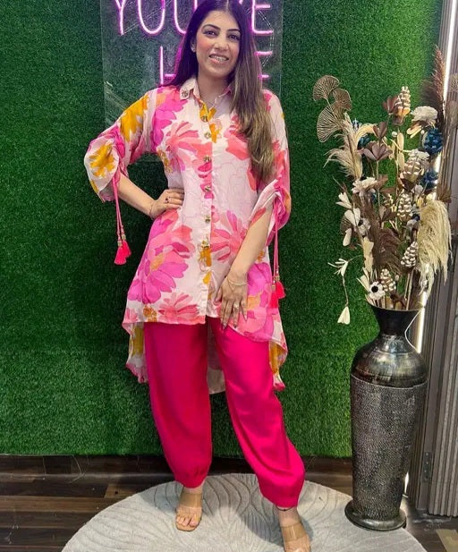 Floral asymmetrical Kurti with Afghani pants