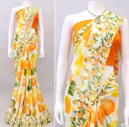 Summer Cool Floral Saree with Polka Dots