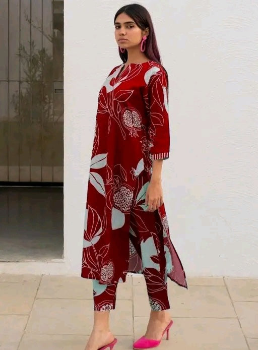 Red Printed Co Ord Set