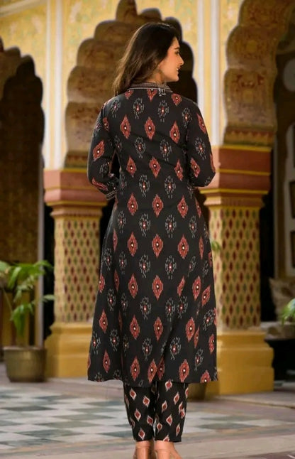 Traditional Pochampally Print Kurti Set with Dupatta