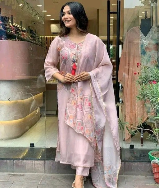 Floral Kurti with Printed Dupatta