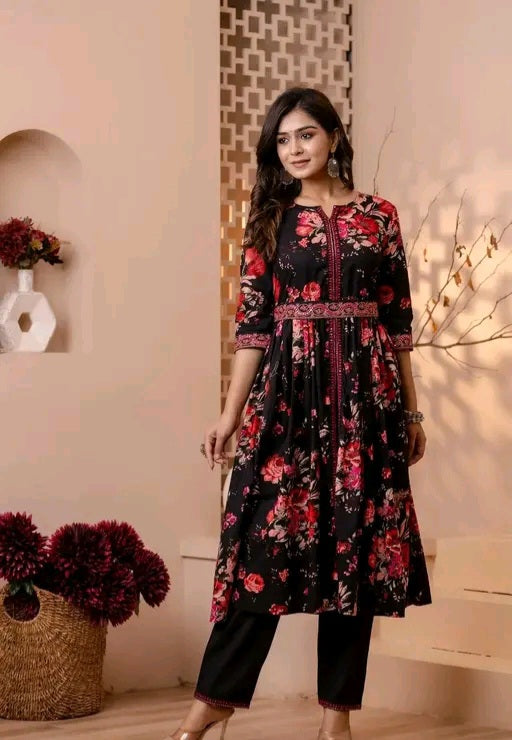 Floral Kurti with belt and pants