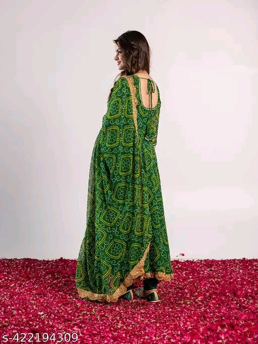 Bandhni Zari Border Anarkali Kurti Set