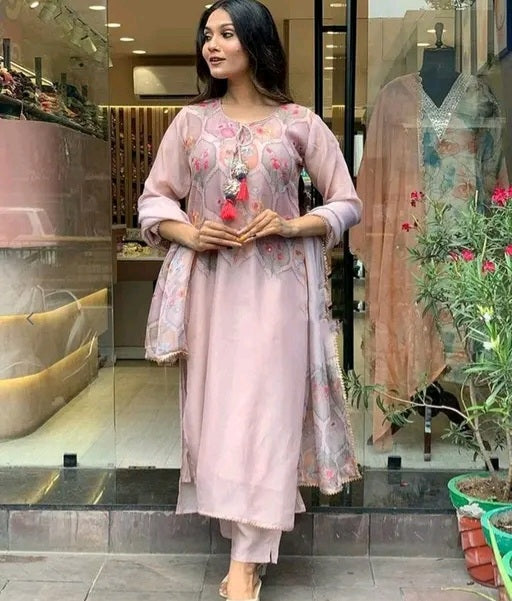 Floral Kurti with Printed Dupatta