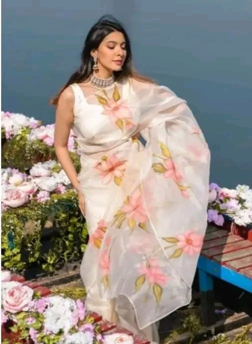 White Floral Organza Saree