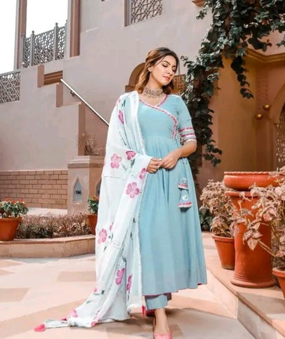 Anarkali Suit with Floral Dupatta